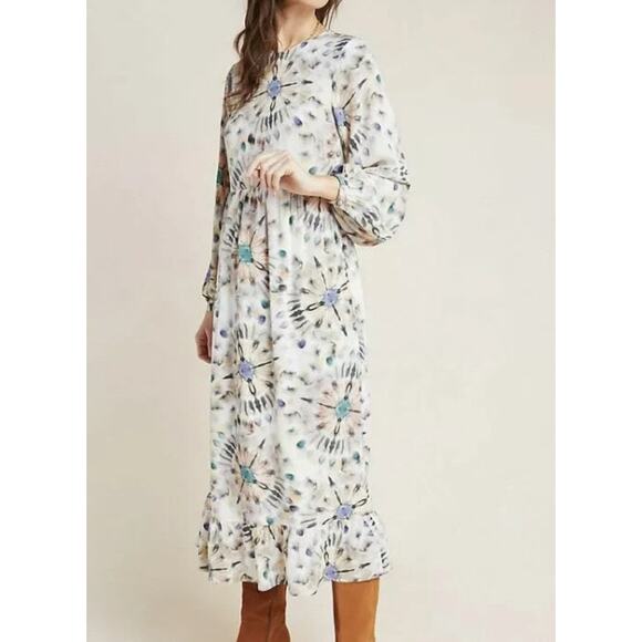 Anthropologie X Kachel Chiara Ruffle Long Sleeve Watercolor Midi Dress 6 (UK 10) - Picture 4 of 16